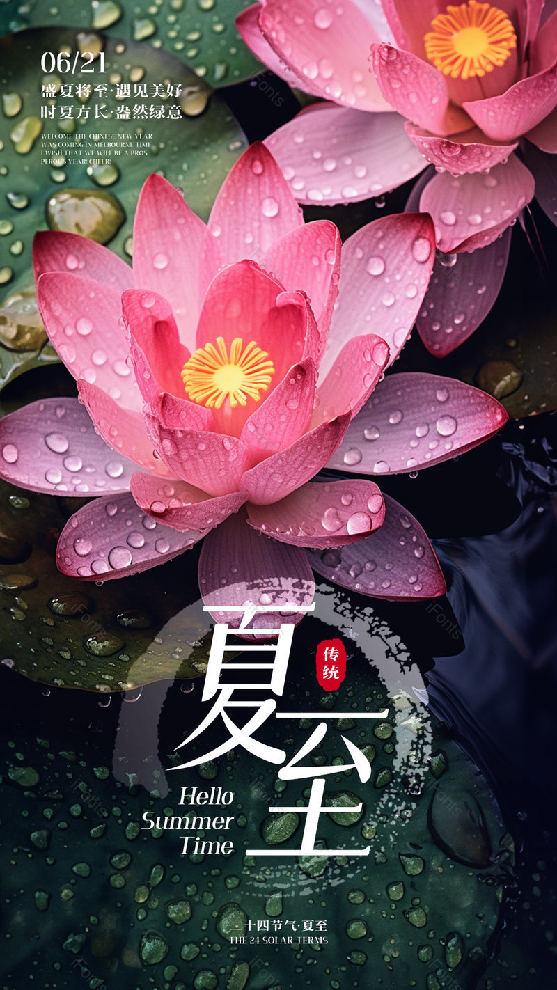 简约清新夏日夏至节气荷花荷叶海报,设计模板,设计模板大全,设计模板下载